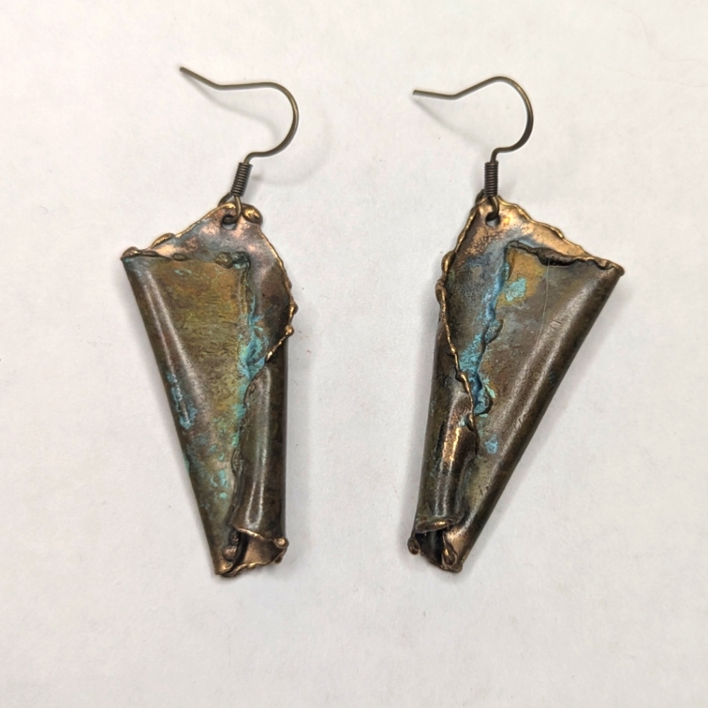 80s Patina Brass Earrings - Picture 5 of 13